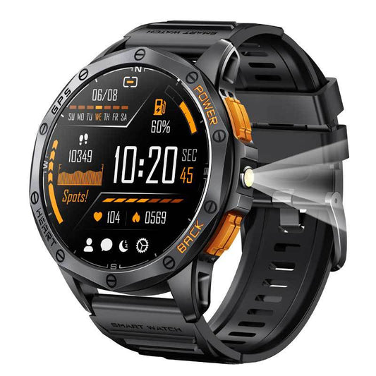 K67 Bluetooth Calling Compass AMOLED Smart Watch displayed on a wrist with a clear AMOLED screen.