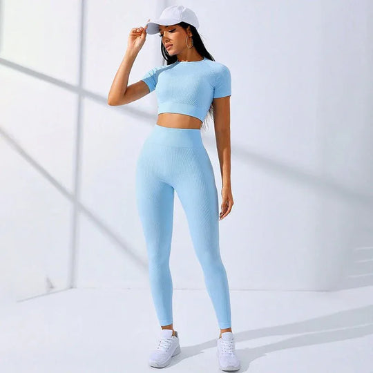 High Waist 2 Piece Workout Clothes Set with Moisture-Wicking Fabric - Allen-Fitness
