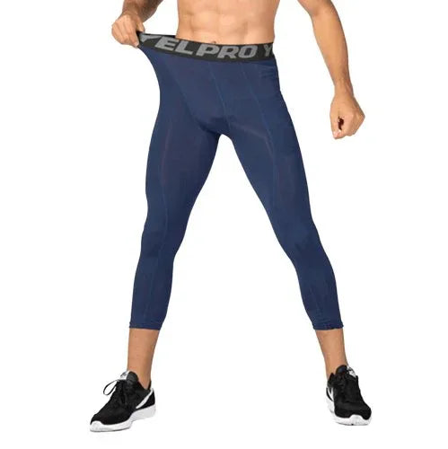 Men's 3/4 Compression Sports Leggings - Flexible Running Tights - Allen-Fitness