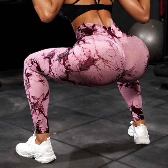 Tie Dye Yoga Pants with Trendy Design &amp; High-Rise Waistband - Allen-Fitness