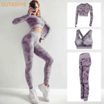 3PCS Camouflage Yoga Set for Women Seamless Fitness Yoga Bra Sports Bra High Waist GYM Camo leggings Pants Fitness Suits Workout - Allen-Fitness
