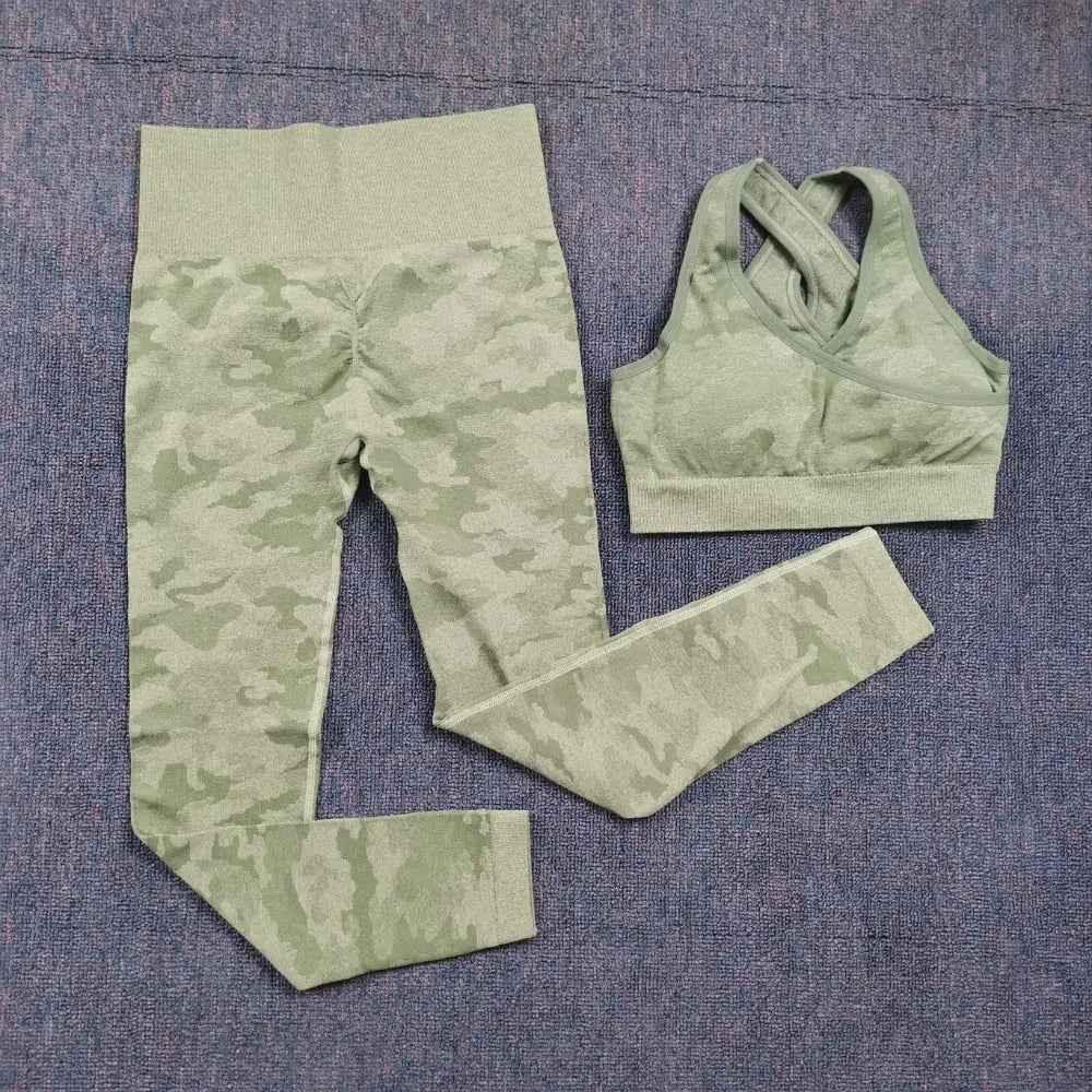 3PCS Camouflage Yoga Set for Women Seamless Fitness Yoga Bra Sports Bra High Waist GYM Camo leggings Pants Fitness Suits Workout - Allen-Fitness