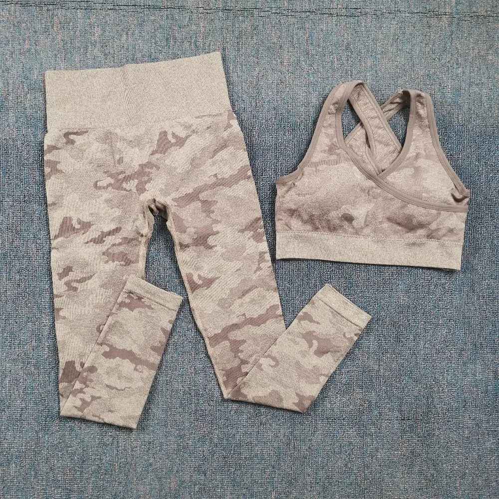 3PCS Camouflage Yoga Set for Women Seamless Fitness Yoga Bra Sports Bra High Waist GYM Camo leggings Pants Fitness Suits
