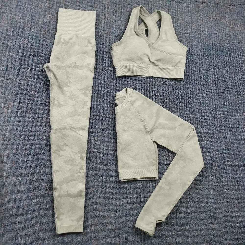 3PCS Camouflage Yoga Set for Women Seamless Fitness Yoga Bra Sports Bra High Waist GYM Camo leggings Pants Fitness Suits