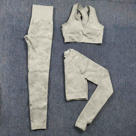 3PCS Camouflage Yoga Set for Women Seamless Fitness Yoga Bra Sports Bra High Waist GYM Camo leggings Pants Fitness Suits