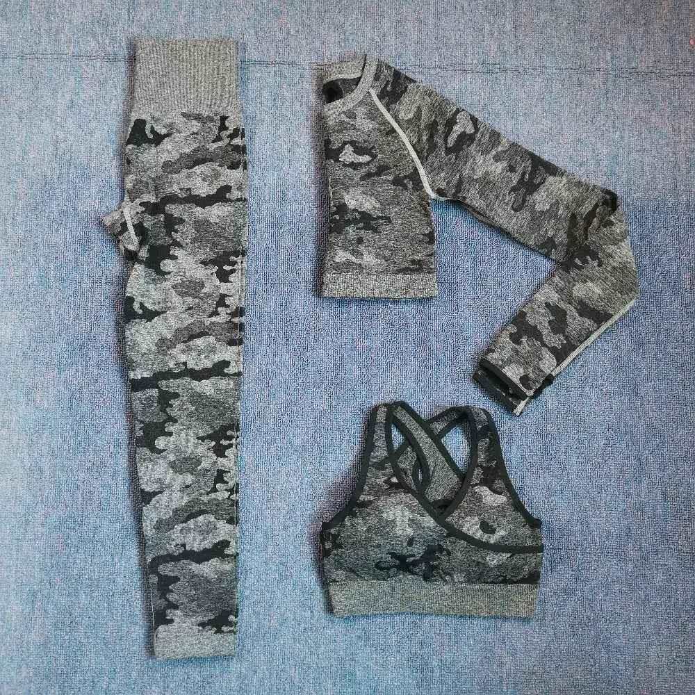 3PCS Camouflage Yoga Set for Women Seamless Fitness Yoga Bra Sports Bra High Waist GYM Camo leggings Pants Fitness Suits Workout - Allen-Fitness