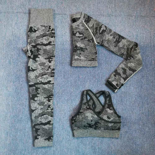 3PCS Camouflage Yoga Set for Women Seamless Fitness Yoga Bra Sports Bra High Waist GYM Camo leggings Pants Fitness Suits