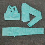 3PCS Camouflage Yoga Set for Women Seamless Fitness Yoga Bra Sports Bra High Waist GYM Camo leggings Pants Fitness Suits Workout