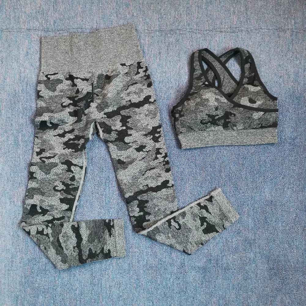 3PCS Camouflage Yoga Set for Women Seamless Fitness Yoga Bra Sports Bra High Waist GYM Camo leggings Pants Fitness Suits