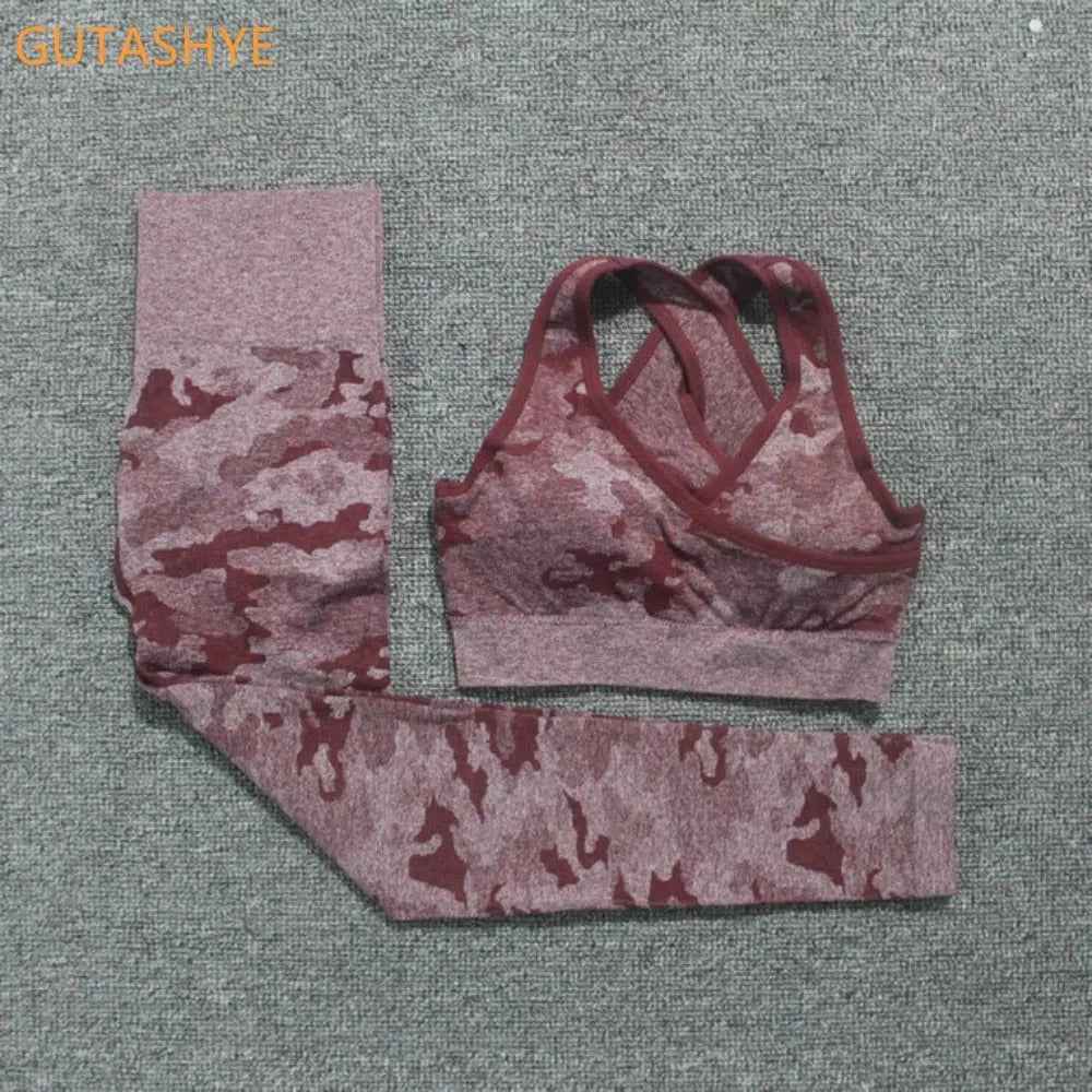 3PCS Camouflage Yoga Set for Women Seamless Fitness Yoga Bra Sports Bra High Waist GYM Camo leggings Pants Fitness Suits