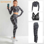 3PCS Camouflage Yoga Set for Women Seamless Fitness Yoga Bra Sports Bra High Waist GYM Camo leggings Pants Fitness Suits Workout