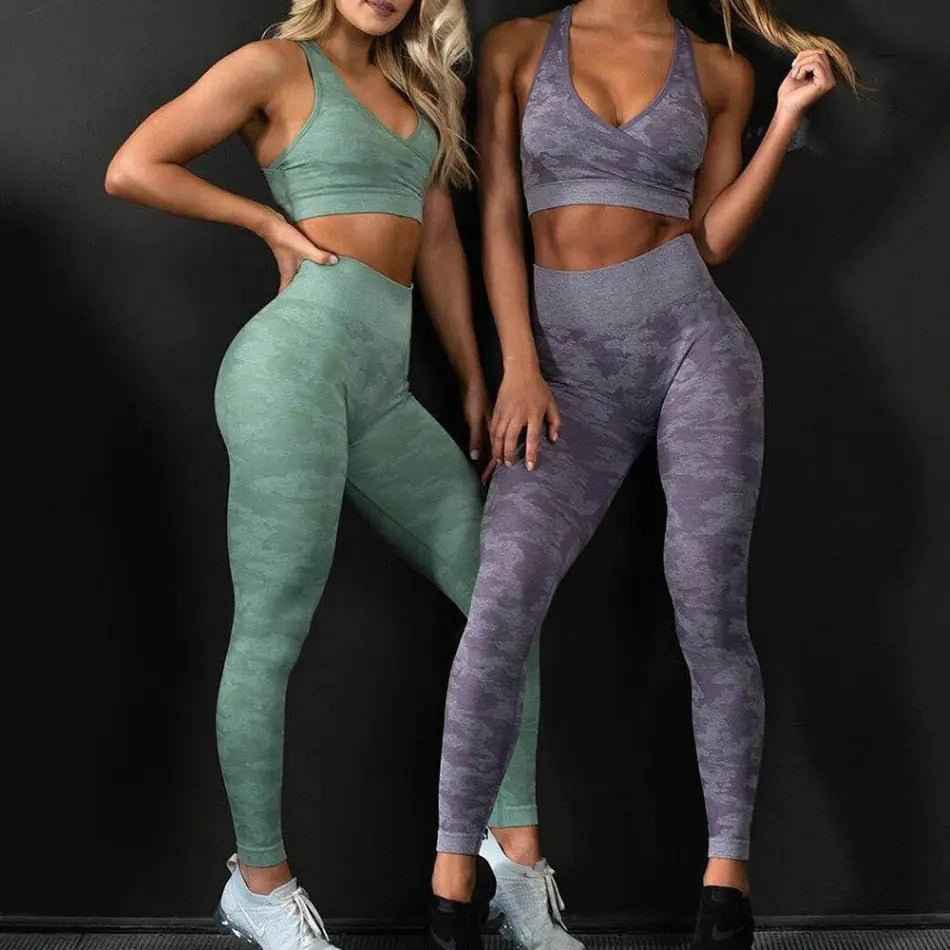 3PCS Camouflage Yoga Set for Women Seamless Fitness Yoga Bra Sports Bra High Waist GYM Camo leggings Pants Fitness Suits