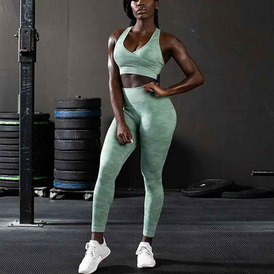 3PCS Camouflage Yoga Set for Women Seamless Fitness Yoga Bra Sports Bra High Waist GYM Camo leggings Pants Fitness Suits