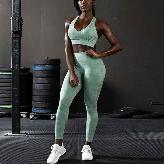 3PCS Camouflage Yoga Set for Women Seamless Fitness Yoga Bra Sports Bra High Waist GYM Camo leggings Pants Fitness Suits