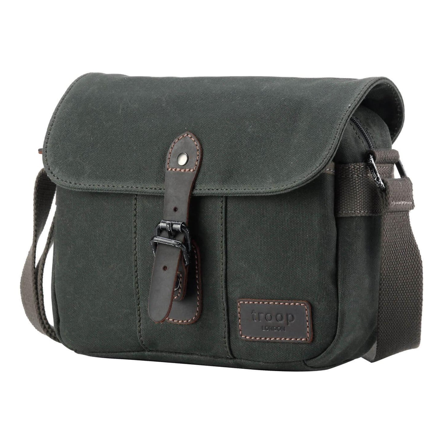 Detail image of the TRP0440 Heritage Across body Bag's adjustable strap and magnetic button closure.