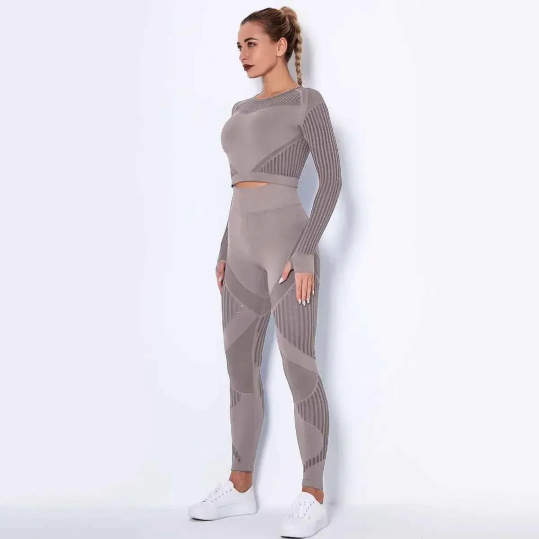 High Waist Leggings Set for Women, Seamless Long Sleeve Yoga Tracksuit for Fitness and Workout - Allen-Fitness