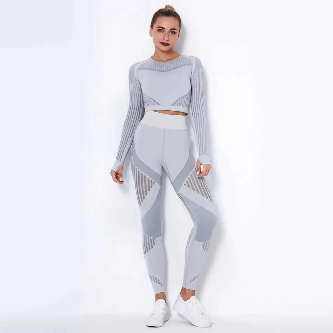 High Waist Leggings Set for Women, Seamless Long Sleeve Yoga Tracksuit for Fitness and Workout - Allen-Fitness