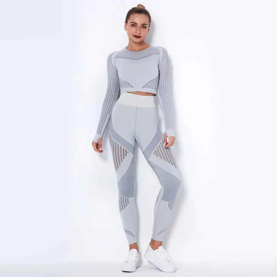 High Waist Leggings Set for Women, Seamless Long Sleeve Yoga Tracksuit for Fitness and Workout - Allen-Fitness
