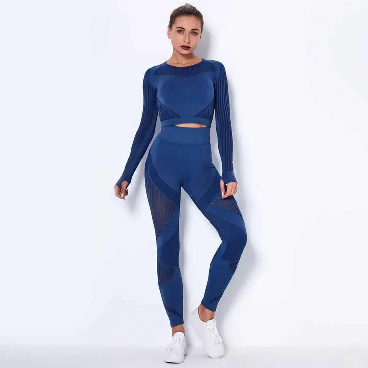 High Waist Leggings Set for Women, Seamless Long Sleeve Yoga Tracksuit for Fitness and Workout - Allen-Fitness
