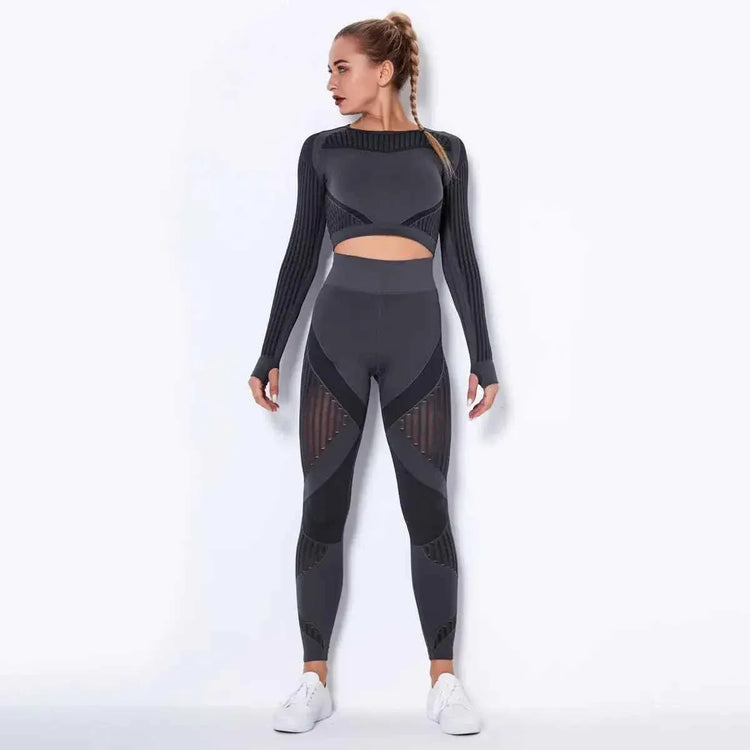 High Waist Leggings Set for Women, Seamless Long Sleeve Yoga Tracksuit for Fitness and Workout - Allen-Fitness