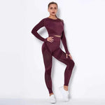High Waist Leggings Set for Women, Seamless Long Sleeve Yoga Tracksuit for Fitness and Workout - Allen-Fitness