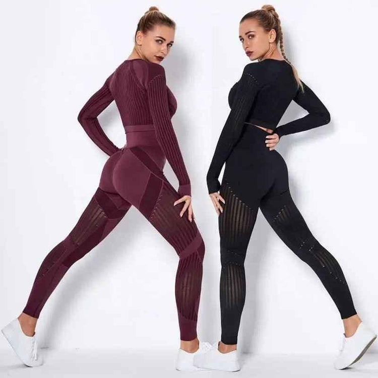 High Waist Leggings Set for Women, Seamless Long Sleeve Yoga Tracksuit for Fitness and Workout - Allen-Fitness