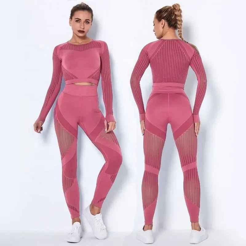 High Waist Leggings Set for Women, Seamless Long Sleeve Yoga Tracksuit for Fitness and Workout - Allen-Fitness