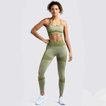 Women Seamless Activewear Fitness Gym Wear Sportswear Crop Top Leggings Yoga bra Set - Allen-Fitness