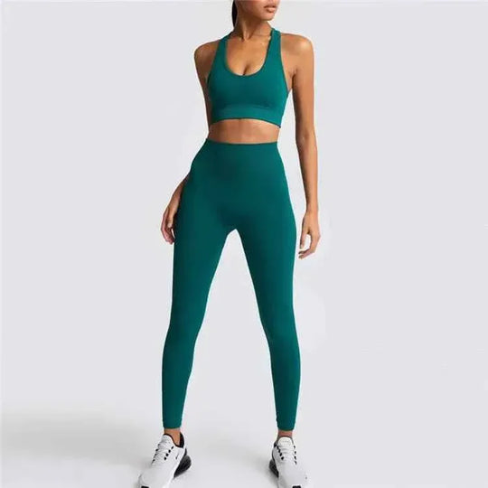 Womens Gym Clothing Set - Crop Top &amp; Leggings Workout Apparel - Allen-Fitness
