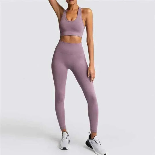 Womens Gym Clothing Set - Crop Top &amp; Leggings Workout Apparel - Allen-Fitness