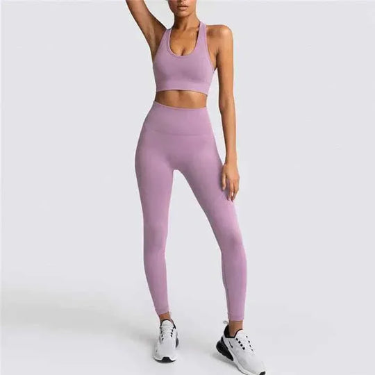 Womens Gym Clothing Set - Crop Top &amp; Leggings Workout Apparel - Allen-Fitness