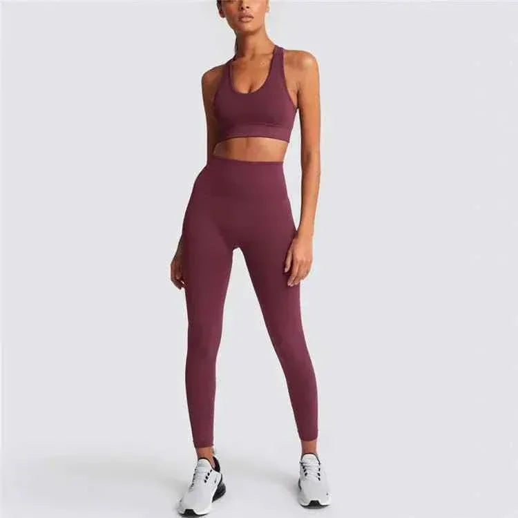 Womens Gym Clothing Set - Crop Top &amp; Leggings Workout Apparel - Allen-Fitness