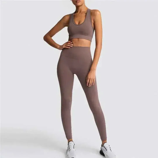 Womens Gym Clothing Set - Crop Top &amp; Leggings Workout Apparel - Allen-Fitness