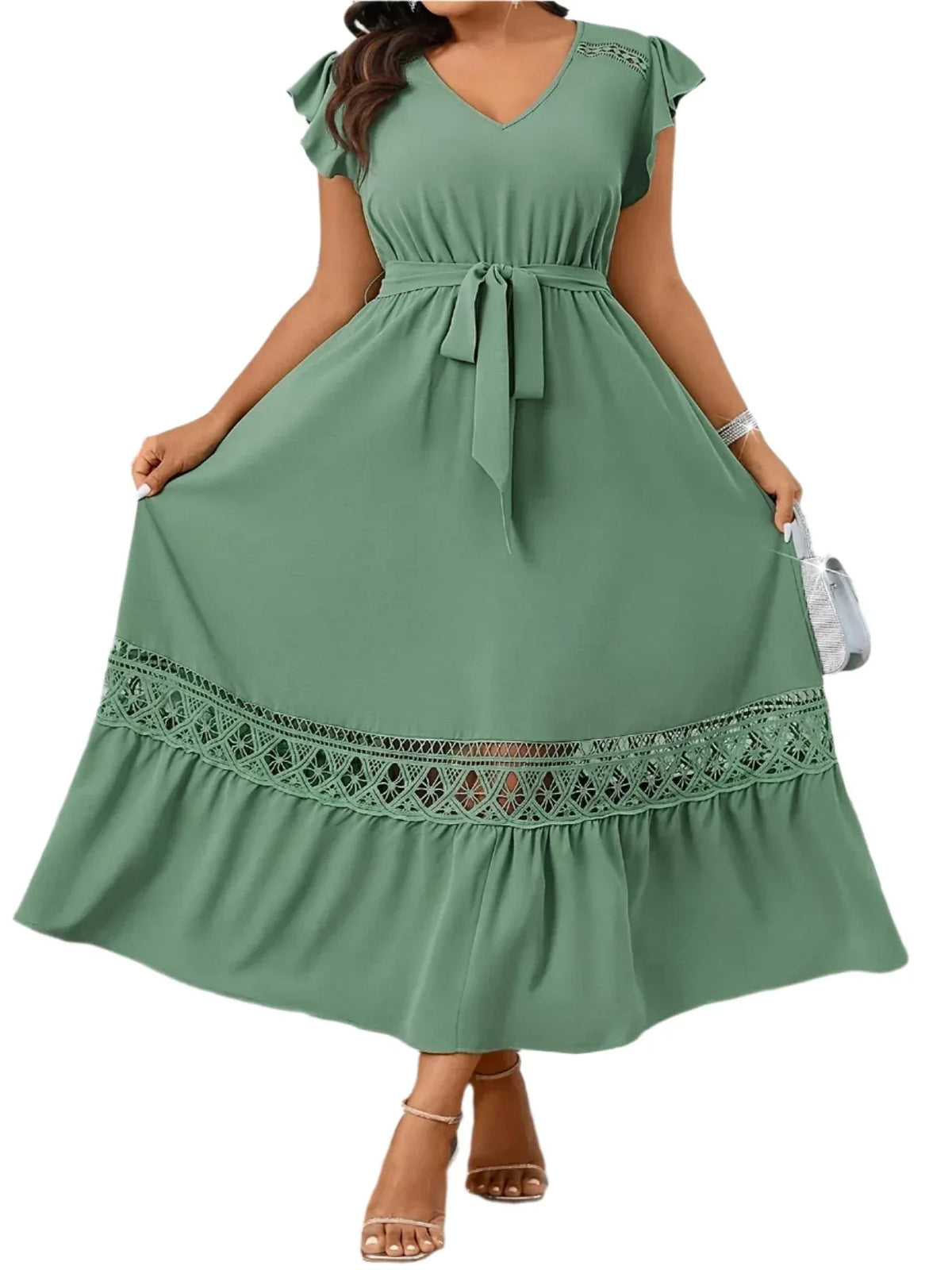 Fashion Casual Temperament Dress with Ruffle Sleeves, V-Neck, and Elegant Trapeze Hem - Allen-Fitness