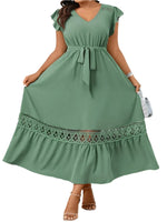 Fashion Casual Temperament Dress with Ruffle Sleeves, V-Neck, and Elegant Trapeze Hem - Allen-Fitness