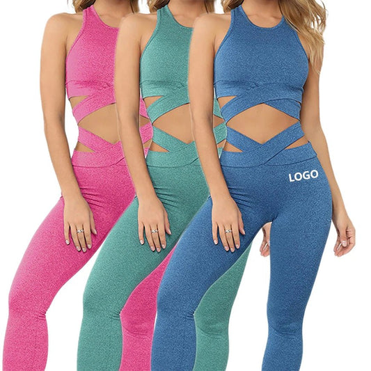 Active Wear High Waist Leggings Sports Bra 2Pcs Set Seamless Yoga Set - Allen - Fitness