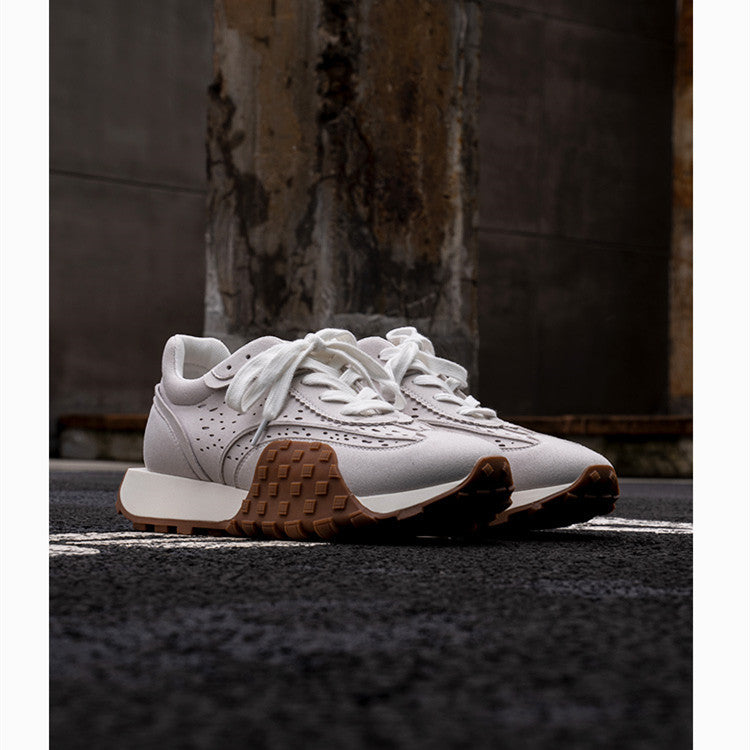 Top view of Retro Niche Thick-soled Jogging Casual Color-blocking Sneakers emphasizing the vibrant color-blocking and sneaker details.