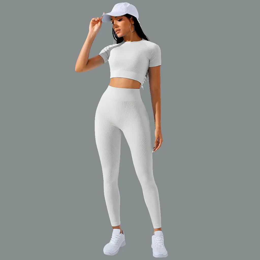 High Waist 2 Piece Workout Clothes Set with Moisture-Wicking Fabric - Allen-Fitness