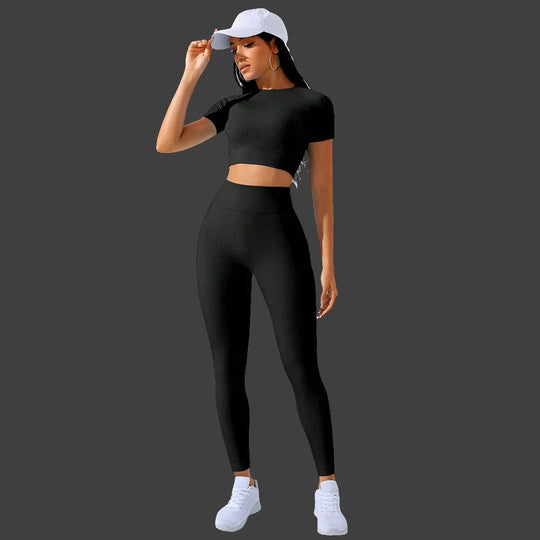 High Waist 2 Piece Workout Clothes Set with Moisture-Wicking Fabric - Allen-Fitness