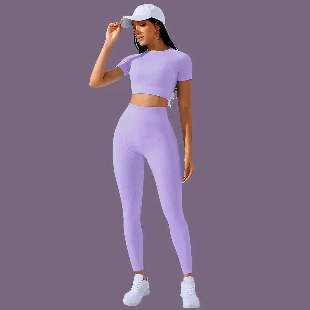 High Waist 2 Piece Workout Clothes Set with Moisture-Wicking Fabric - Allen-Fitness