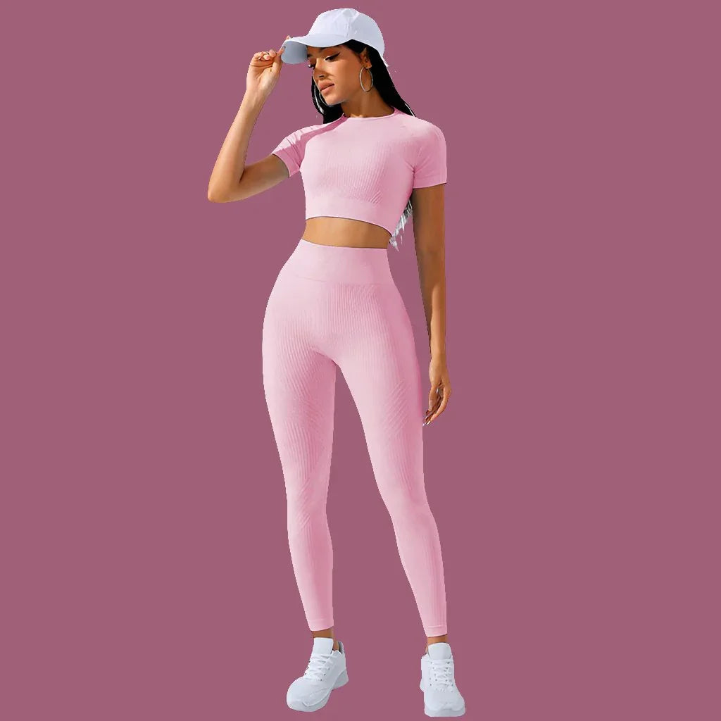 High Waist 2 Piece Workout Clothes Set with Moisture-Wicking Fabric - Allen-Fitness