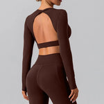Women Breathable Workout Shirts Backless Long Sleeve Yoga Sport Bras Fitness Tops - Allen-Fitness