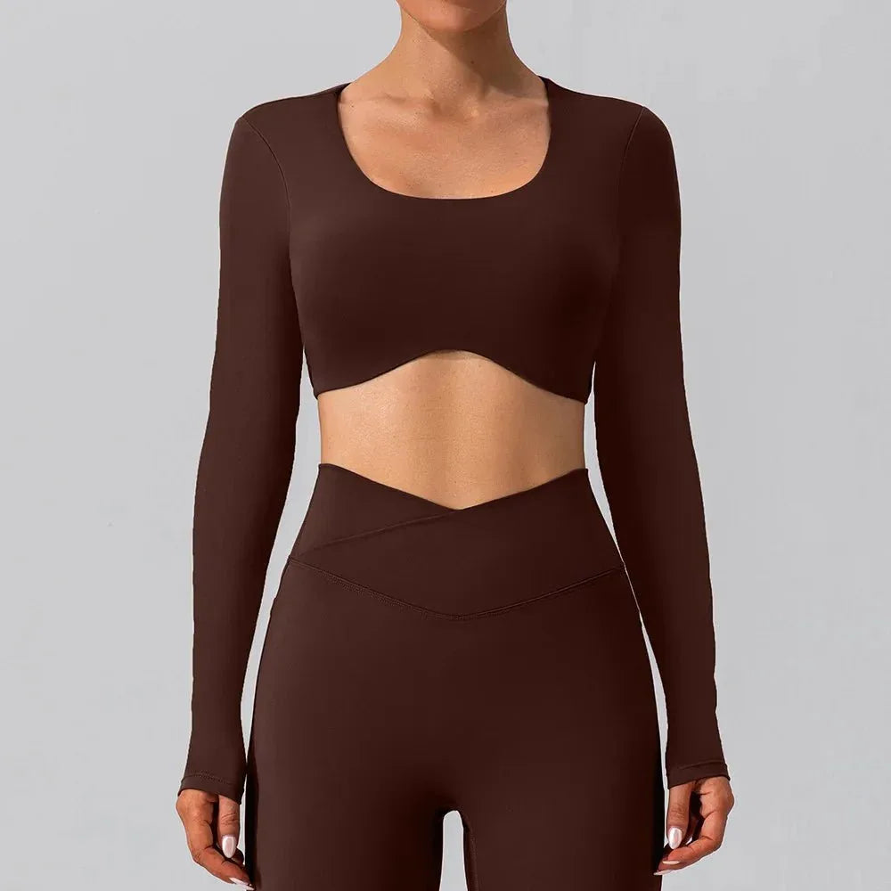 Women Breathable Workout Shirts Backless Long Sleeve Yoga Sport Bras Fitness Tops - Allen-Fitness