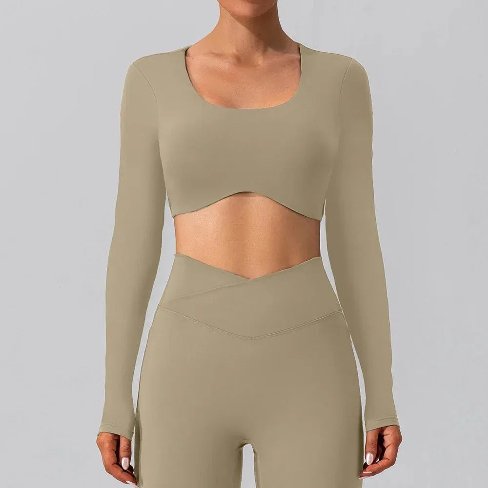 Women Breathable Workout Shirts Backless Long Sleeve Yoga Sport Bras Fitness Tops - Allen-Fitness