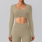 Women Breathable Workout Shirts Backless Long Sleeve Yoga Sport Bras Fitness Tops - Allen-Fitness