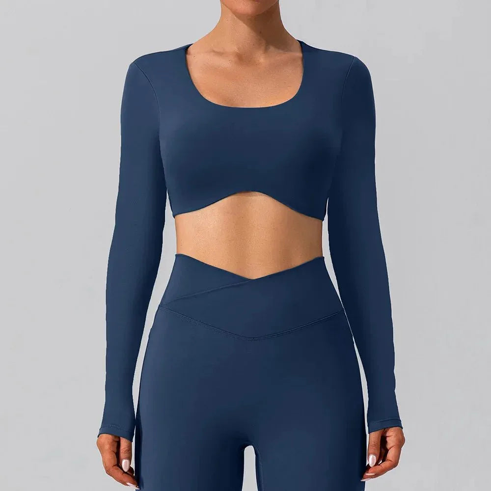 Women Breathable Workout Shirts Backless Long Sleeve Yoga Sport Bras Fitness Tops - Allen-Fitness