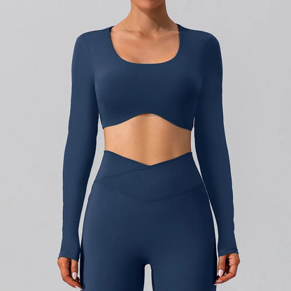 Backless Yoga Sport Bras Long Sleeve Fitness T Shirt Women Breathable Tops - Allen - Fitness