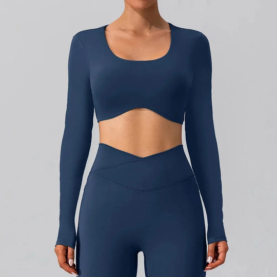 Women Breathable Workout Shirts Backless Long Sleeve Yoga Sport Bras Fitness Tops - Allen-Fitness