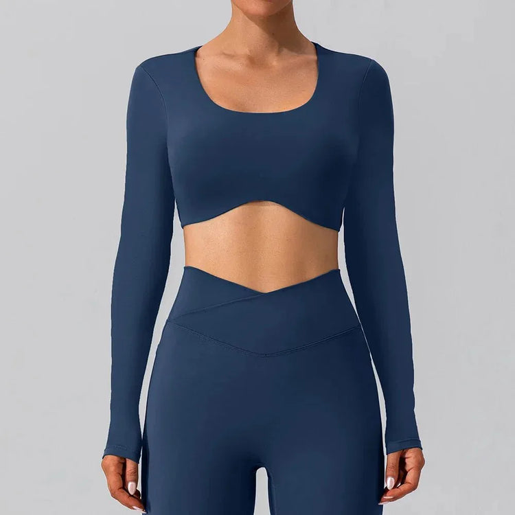 Women Breathable Workout Shirts Backless Long Sleeve Yoga Sport Bras Fitness Tops - Allen-Fitness