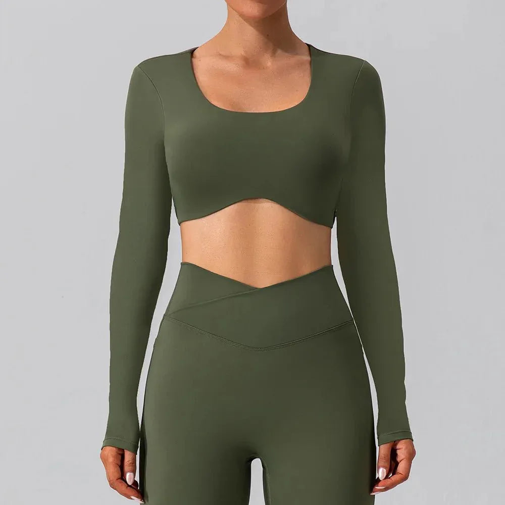 Women Breathable Workout Shirts Backless Long Sleeve Yoga Sport Bras Fitness Tops - Allen-Fitness